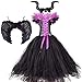 MFFACAI Maleficent Costume Girls Evil Queen Witch Malefica Costume Tutu Dress con Corna Cerchietto Ali d'Angelo Halloween Fancy Dress Cosplay Party Costumi di Carnevale 0-12 Anni