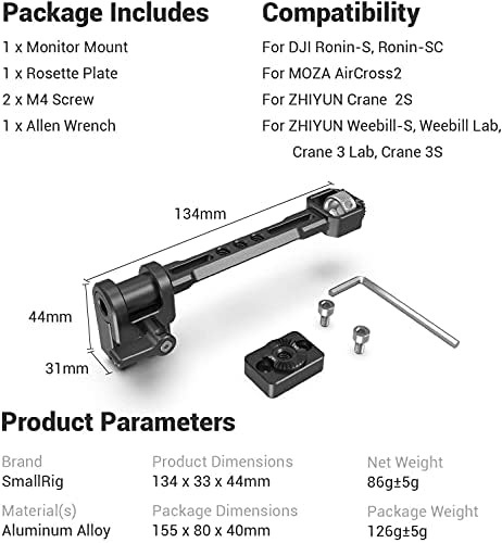SMALLRIG Adjustable Monitor Mount for DJI RONIN-S/RONIN-SC/RS2/RSC2 & ZHIYUN CRANE 2S/CRANE 3/3S/WEEBILL-S & MOZA AirCross 2 Gimbals - 2889