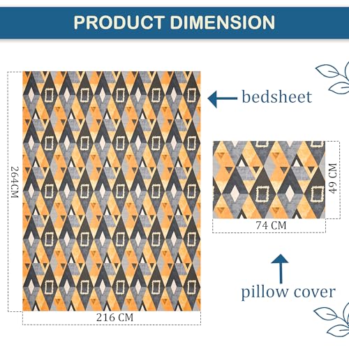 Image of Kuber Industries Cotton 144 TC Double Bedsheet With 2 Pillow Covers | Machine Washable Soft Bedsheet For Living Room, Home & Hotels | Zig Zag Print - Brown & Blue