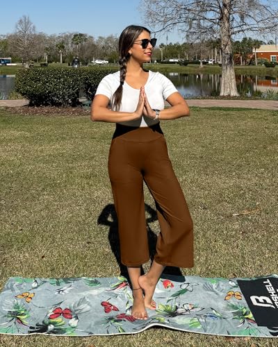 Image of G4Free Capri Pants for Women Wide Leg Yoga Dress Cropped Pants Capri Leggings with Pockets for Casual Summer