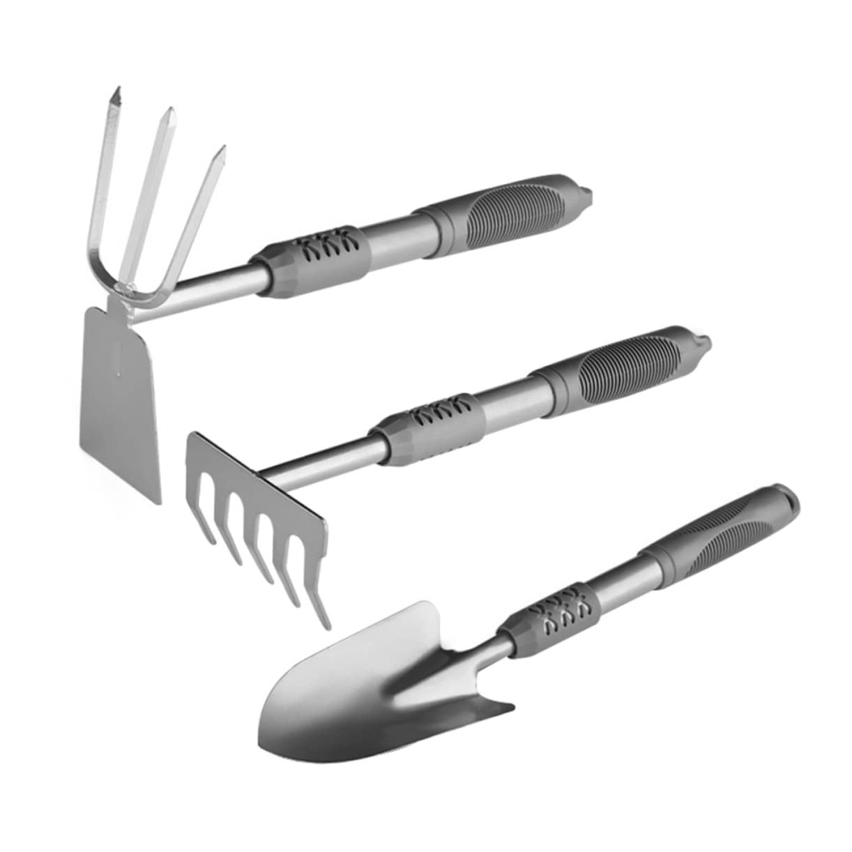 BESTonZON Kit Outils de Jardinage 3 Pièces en Acier et PVC, Pelle de Jardin Argentée, Outil Creuser Terre pour Plantation, Jardinage Interieur