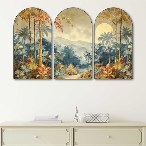 Livin'luxe Tropical Forest Landscape Wall Painting | Set of 3 MDF Panel Nature & Mountain Artwork | Scenic Wall Art for Living Room, Bedroom, Dining Hall & Office Décor (20 x 30 Inch) RPNS-24