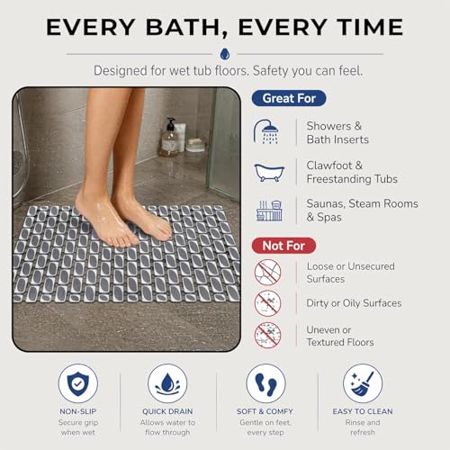 Image of LUXEHOME International Rubber Shower Mat for Bathroom Floor Anti Slip Water Resistant Ibija Pattern Bath Tub Shower Matt Heavy Duty 40x70 Cm Grey Pack of 1