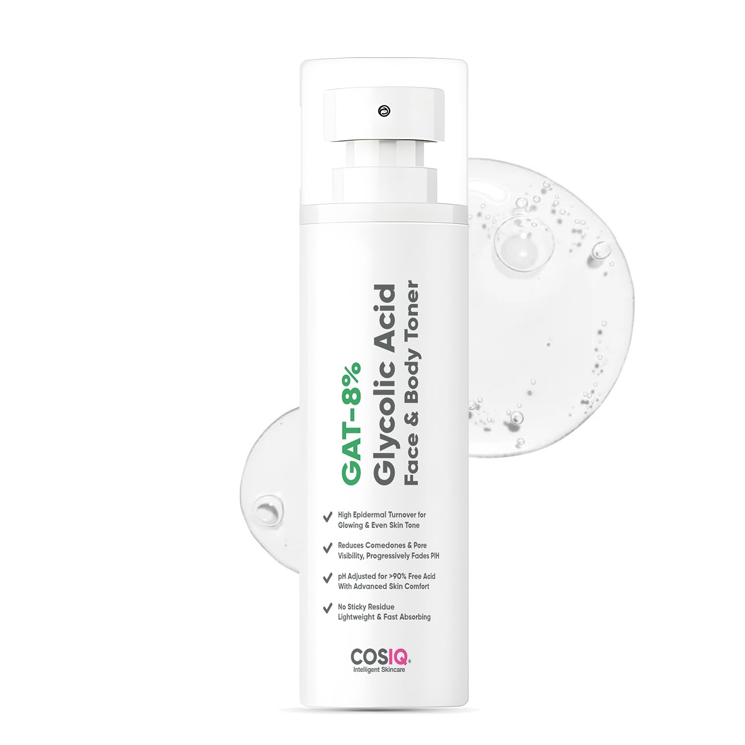 COS-IQ 8% Glycolic Acid Toner, Glowing & Even Skin Tone, Women & Men, 100ml | With Glycerine, Cucumber Extract, For Glowing & Even Skin Tone