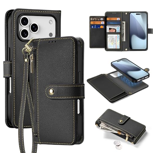 Étui en cuir iPhone 17 Pro Max premium amovible et finitions noires