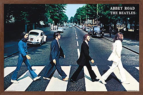 The Beatles - Abbey Road Wall Poster, 34L" x 22.4W", Mahogany Framed Version