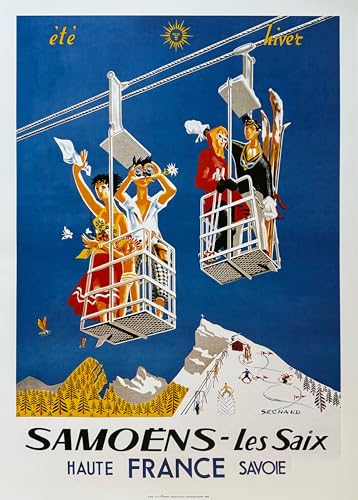 Affiche rétro Samoëns Les Saix impression art Savoie Séchaud 1952 grand format