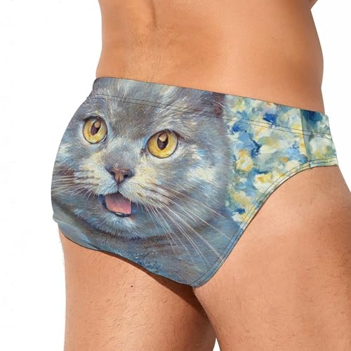 Cute Cat Yellow Eyes Men's Swim Briefs Sexy Bikini Swimwear Bathing Swimsuit Trunks Underwear3