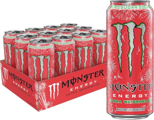 Image of Monster Energy Ultra Watermelon, Zero Sugar Energy Drink, 500ml Cans (Pack of 12) | Refreshing Watermelon Flavor | Zero Calories | Performance & Focus Booster By COUGAR - (Imported-USA)