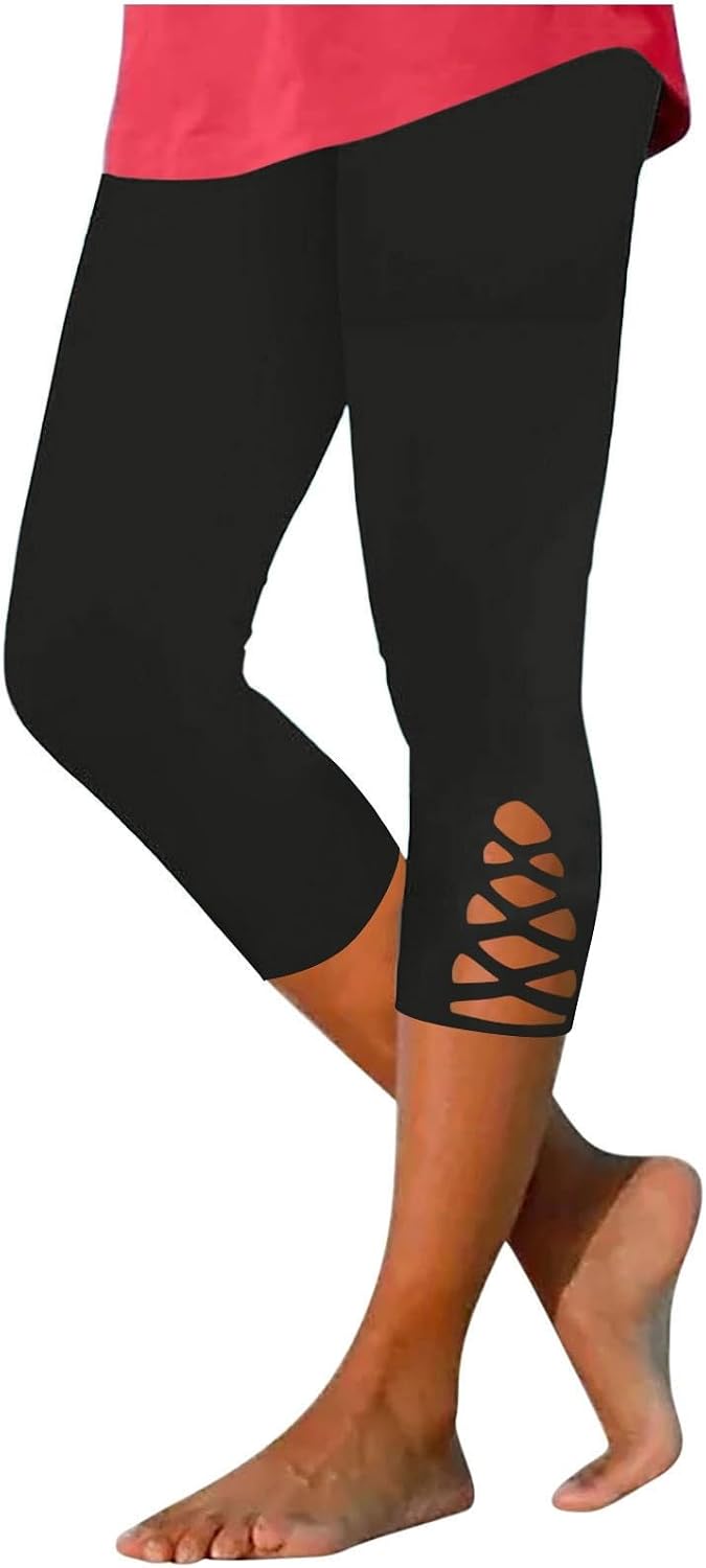 Capri Leggings for Women 2025 Summer Knee Length Workout Capris Pants Criss Cross Hem Workout Running Legging