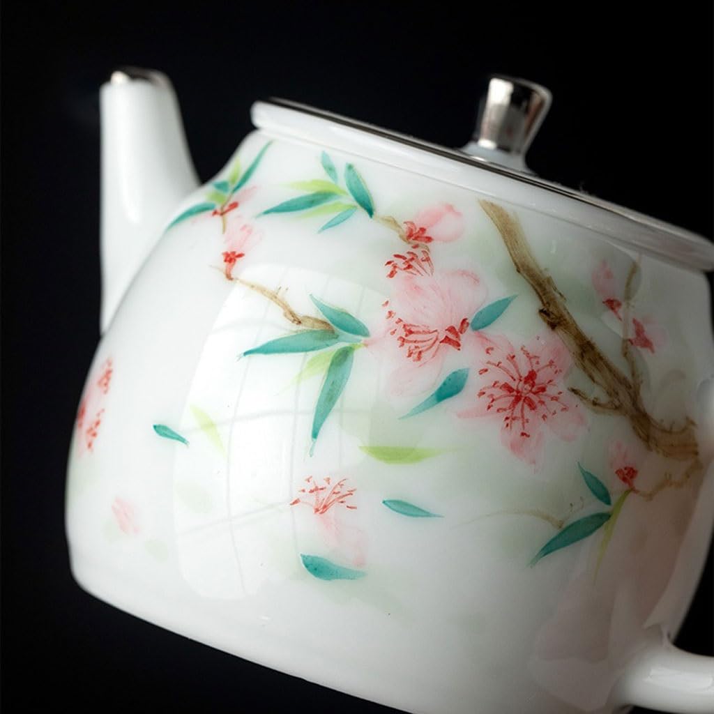 Tetera de cerámica Pintada a Mano con diseño de Flor de durazno para una Persona, Exquisita Tetera pequeña, Tetera China para el hogar, Juego de té.