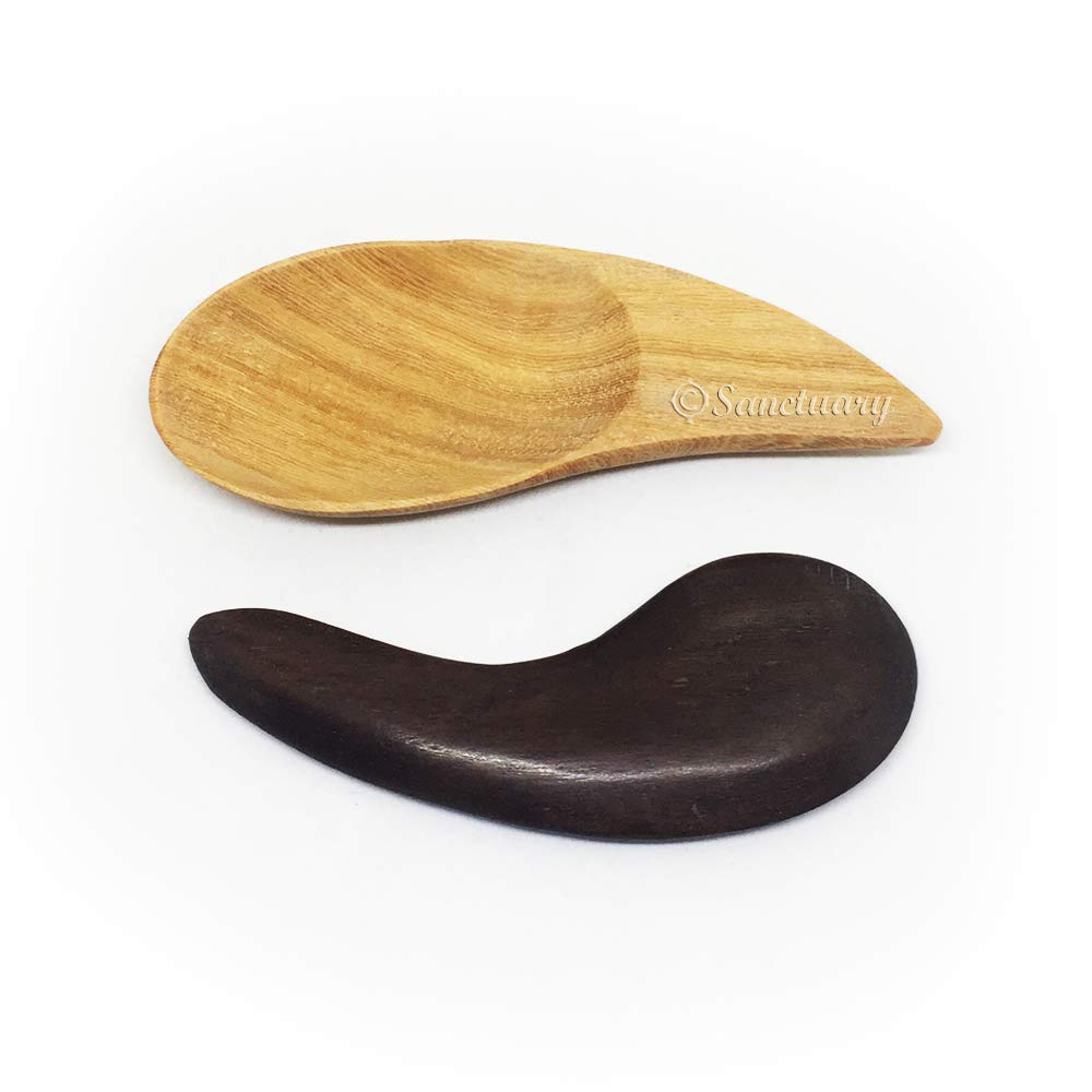 Pack 2 Waterdrop Waterdrop Spoon-Shape Gua Sha Scraping Massage Tool Body for Face Guasha Schima Tembusu Wooden Massagers