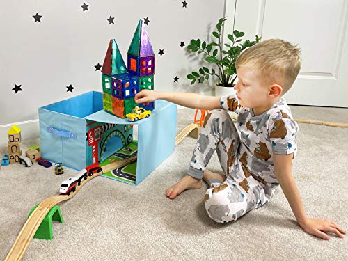 Embrace Play Toy Storage Box With Car Rug Play Mat - Toy Box For Boys And Girls - 2 In 1 Collapsible Toy Car Storage- Toyboxes For Children - Toy Boxes For Kids (Blue) #TOP3