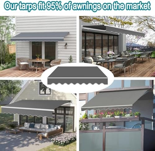 Retractable Patio Awning - 8x7ft Dark Grey Waterproof Outdoor Sun Shade with UV Protection for Garden & Deck - Manual Operation Ideal for Sunlight Blockage