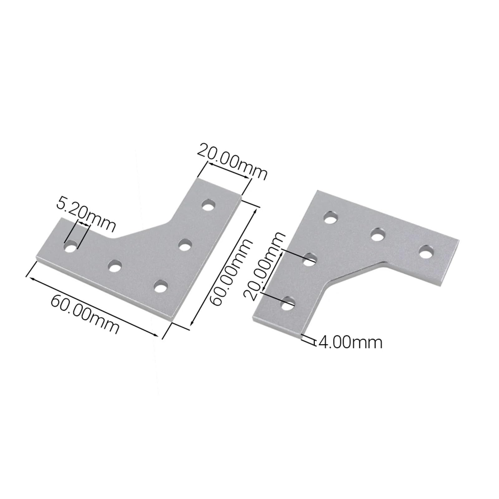 Escuadras Metalicas 4 piezas de 5 orificios 90 grados for placa unión esquina, tira conexión for perfil aluminio(L5-Silver)