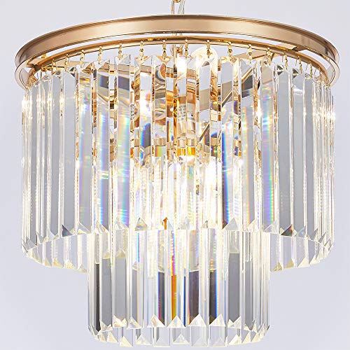 Berliget 15.75" Modern Copper Gold Small Dining Room Crystal Chandeliers,6 Lights Semi Flush Mount Ceiling 2 Tier Pendant Chandelier Light Fixture for Kitchen, Living Room, Bedroom, Hallway