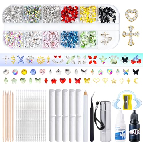 WATRZ 920 Teeth Gem Kit Tooth Gems for Teeth DIY Crystals 6 Shapes with 600 Round Crystals 8 of Alloy Parts Multicolor Butterfly Love for Girls Harmless