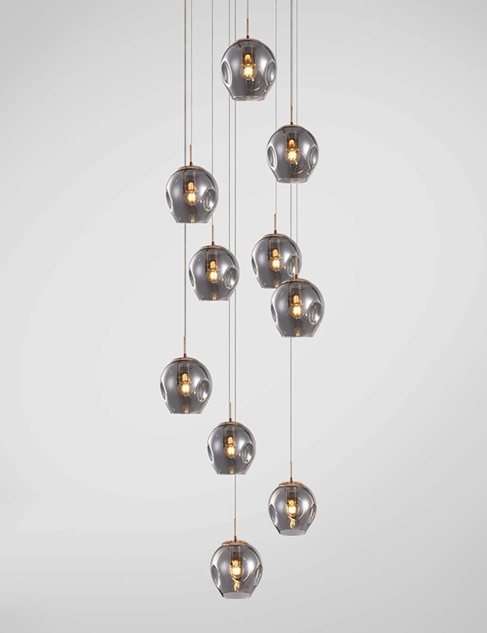 LYMSXAZOU 10 Glass Balls Pendant Light Staircase Chandelier Duplex Building Large Living Room Villa Hollow Modern Minimalist Lamp Long 55x200cm (Color : Gray) Made in China