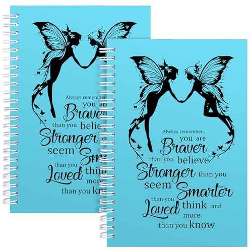 JOHSBYD Fairy Gifts for Women Girls 2Pcs Spiral Notebook Inspirational Gifts Moon Fairy Gifts Globe Moon Fairy Gifts for Fairy Lover with Fairy Angels Wing Journal Notebook (2, Light Blue)