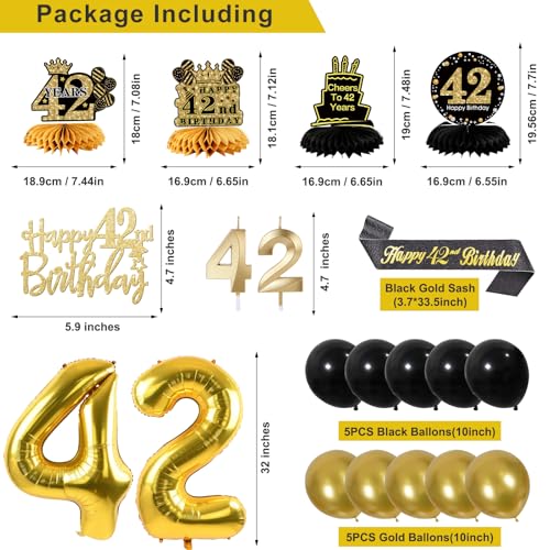 Image of 42nd Birthday Decorations for Men, Black Gold 42nd Party Decoration Kits