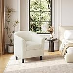 Yaheetech Corduroy Barrel Chair, Upholstered Club Accent Chair, Round Armchair with Soft Cushion for Living Room Bedroom Reading Waiting Room, Beige - Image 4
