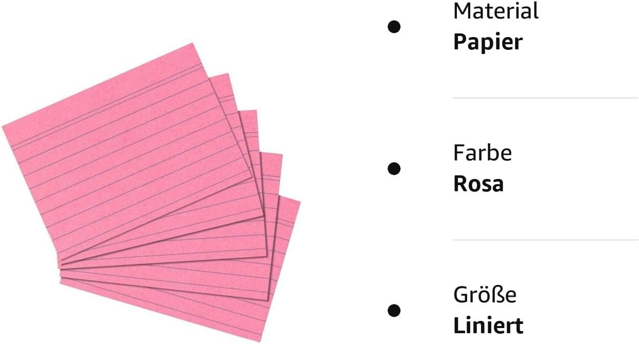 Herlitz 10835890 Index Cards A5 Lined Pink 4 x 100 Items