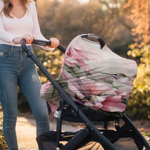 Image of Coldinair Hummingbird Multifunctional Nursing Cover Multi Use Cover for Baby Floral Car Seat Canopy Shopping Cart Cover,Stroller Cover