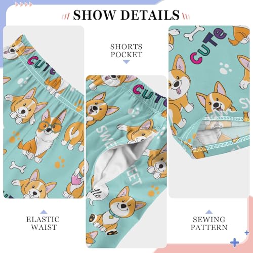 Sweet Corgi Dog Boys Long Pants Soft Trousers Elastic Waist Kids Lounge Bottoms with Pockets S-XL4