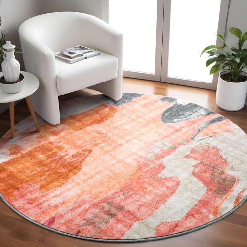 Image of Carvapet 4ft Washable Round Rug Modern Abstract Circle Rug