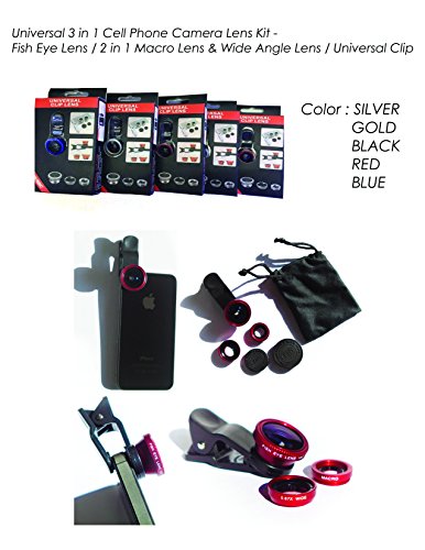 Universal 3 in 1 Camera Lens Kit for Smart Phones (iPhone,Galaxy, Motorola and More), Tablets, Ipad, and Laptops Includes Fish Eye Lens /2 in 1 Macro Lens Wide Angle Lens/Universal Clip/Carrying Bag