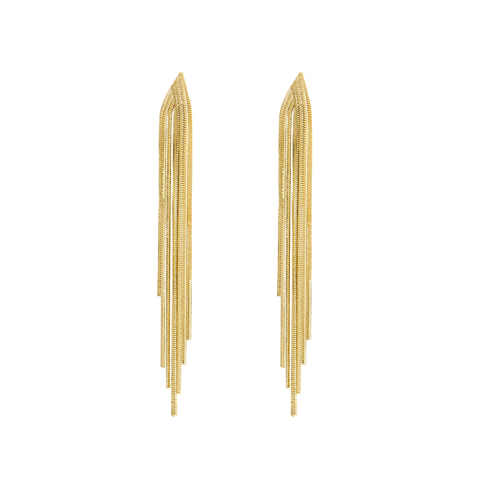 Gold Long Tassel Drop Dangle Formal Earrings for Women, Gentle Snake Bone Chain Dangling Clip On Earrings Striking Bride Bridesmaid Wedding Jewelry