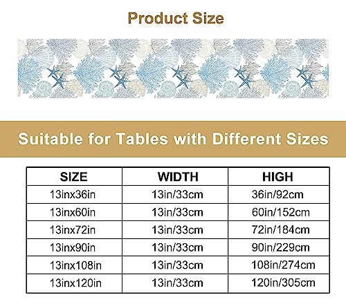 Image of Coastal Beach Tablecloth,Sea Animals Starfish Summer Theme Nautical Sea Shells Satrfish Theam,Summer Ocean Home Decor for Table Dining Room Kitchen,Blue,13x60 inch