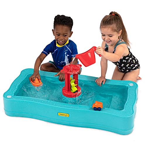 Image of Simplay3 Carry & Go Ocean Drive 2-Sided Water Play Table for Kids with 4 Accessories - Indoor/Outdoor Toy Includes Waterwheel, Boat, Bucket, and Truck, Made in USA