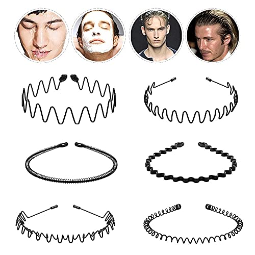 WINIBULA Metal Headband Wavy, Black Wave Headbands Men and Women, Unisex Hair Accessory Metal Hair Band - 6pcs