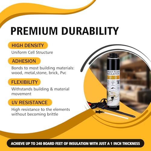 Spray Foam Insulation - Closed Cell Insulation Spray Foam 25.4 oz. Wall & Attic Acoustic Expanding Sealant, Covers Up to 240 Board Feet, Gun & Cleaner Included, 12 Pack