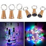 Toifucos Solar Wine Bottle Lights, 6 Pack 20 LED Waterproof Copper Cork Shaped Lights Firefly String Lights for DIY Wedding Party Outdoor, Holiday, Garden, Patio Pathway Decor, Multicolor