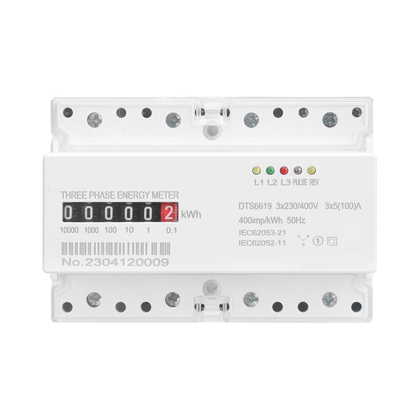 Contador de energía Digital Medidor de Electricidad Digital trifásico de 4 Cables Consumo de energía en kWh Montaje en riel DIN CA 380 V 400 V 100 A 50 Hz(Analog Type)