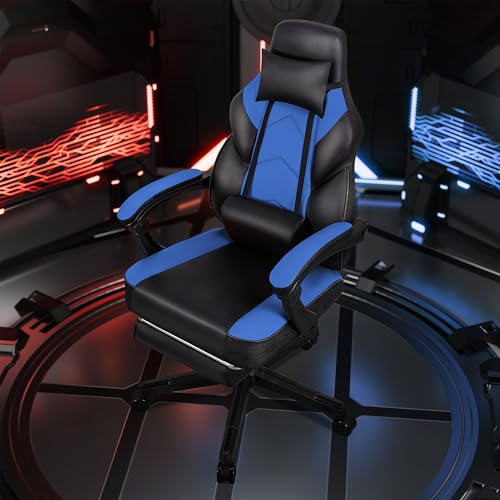 Image of DL-win Gaming Chairs for Adults, Computer Chair with Footrest and Ergonomic High Back, Big and Tall Gamer Chairs with Massage Lumbar Support, 360 Swivel Height Adjustable Gaming Chair, Blue