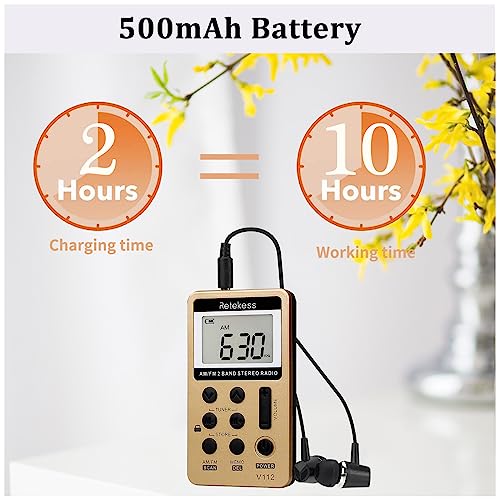 image for Retekess V112 AM FM Radio Portable, Mini Radio with Earphone Pocket, D