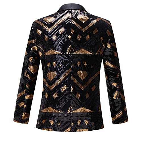 Men's Sequins Blazer Black with Gold Shawl Lapel One Button Separate Jacket for Prom2
