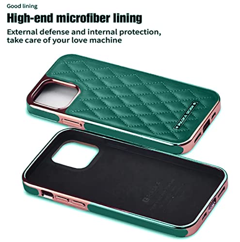 Image of PULOKA iPhone 14 Plus Vegan Leather Back Cover Royal Diamond Pattern with Electroplated Case Compatible for Apple iPhone 14 Plus 6.7 inchinch - Green