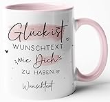 kleinebuchstaben® Personalisierte Tasse – Glück ist eine HEBAMME wie dich zu haben - Geschenk für die Geburtshelferin zu Ostern, Weihnachten (Tasse Innen & Henkel - Rosa, Glück ist - Wunschtext)
