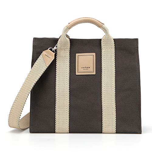 Image of CONAMOR May Black Label Tote Bag Medium, Casual Shoulder Strap Crossbody Canvas Bag, 2-Way Handbag