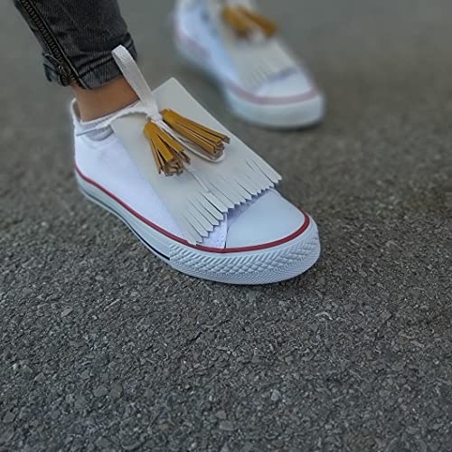 Mustard Yellow Tassels Purse Charm | Yellow Leather Tassel Shoe Clips For Custom Sneakers | Fringes For Bridal Sneakers (Mustard Yellow, Set Of 4 Tassels) #TOP4