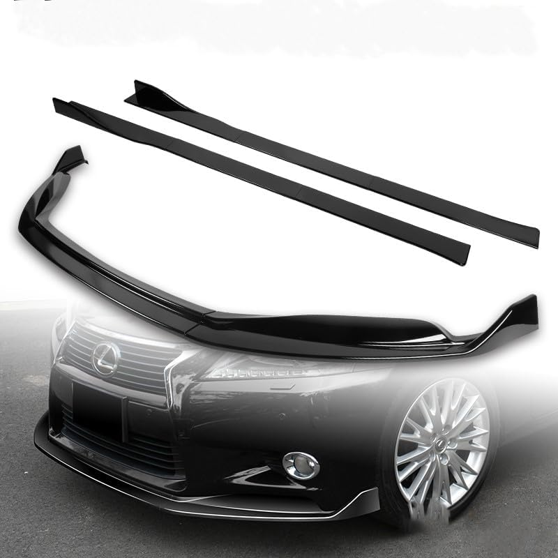 9pcs Combo Front Bumper Body Kit Lip + Side Skirt Extensions Diffuser Compatible with 2013-2015 Lexus GS-Series Base Model Only 2014 (Painted Black)