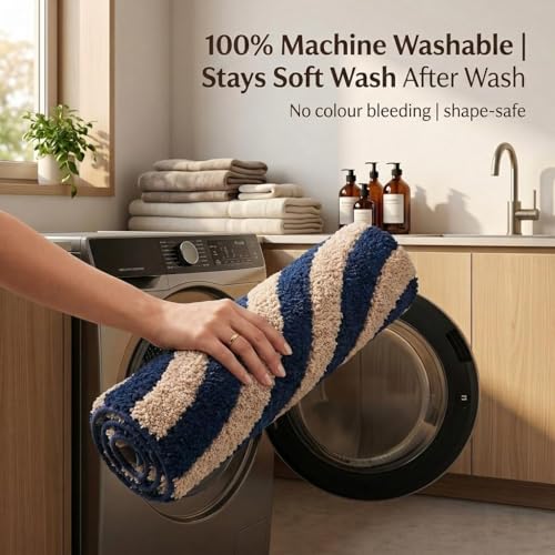 Image of Super Soft Microfiber 2800 GSM Bathroom Mat - Anti Skid, Quick Dry, Water Absorbent, Machine Washable - Floor Mat for Bedroom, Living Room, Doormat for Home (38 x 58 cm), Navy Blue