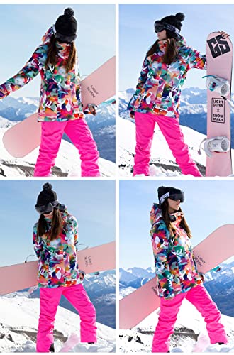 Gsou Snow Womens Ski Jackets And Pants Set Snowsuit Snowboarding Warm Winter Coat Hooded Waterproof Windproof Insulated,Pink Camouflage,M #TOP5