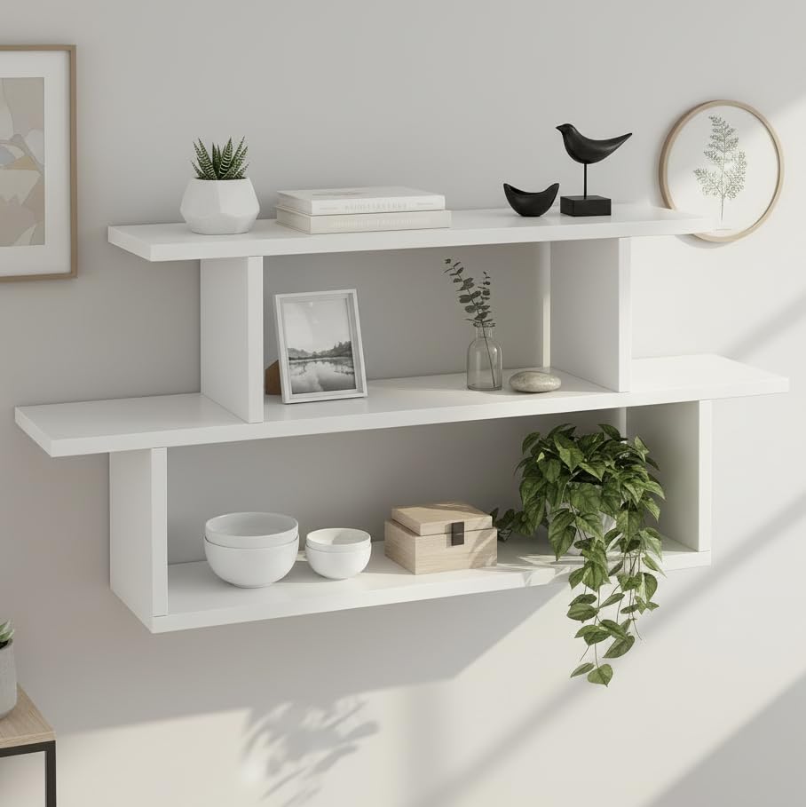 furneaser Midly Multipurpose Wall Display Shelf for Living Room Hanging Corner Rack Floating Bookshelf & Shelf Organizer Stand 16D x 80W x 40H Centimeters (White)-picture-54