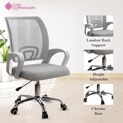 Image of Casa Copenhagen (Pack of 3 Ergonomic Desk Mesh Computer Chair with Lumbar Support Armrest Executive Rolling Swivel Adjustable Mid Back Office Chair - Grey & White Handle