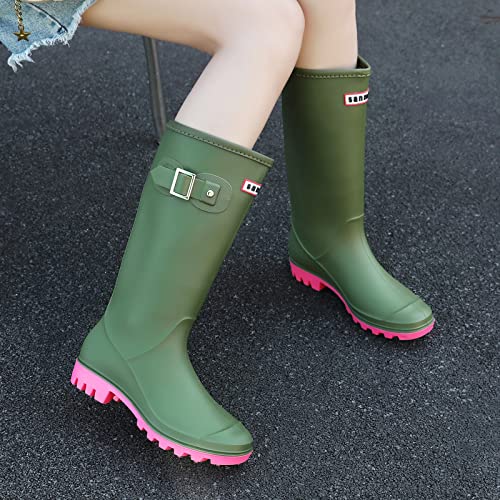 Rain Boots for Women, Waterproof Knee-high Rubber Boots, Comfortable Lightweight Garden Boots Keep Warm Work Tall Fishing Boots for Outdoor4